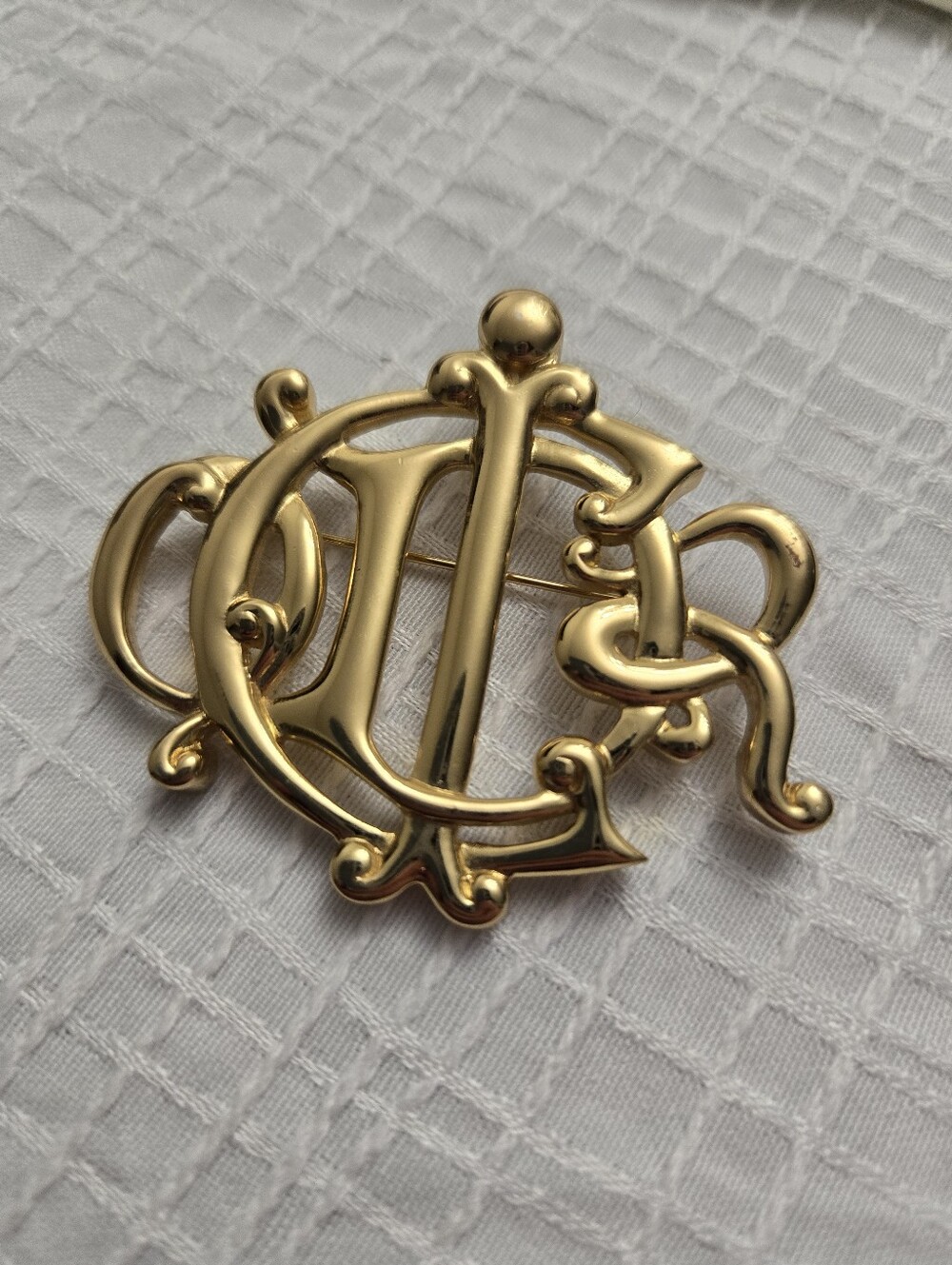 Dior Gold Monogram Brooch Pin